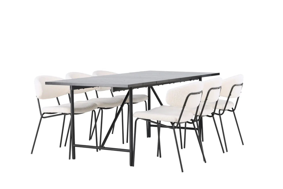 Spisestol 2-pakk + rektangulært spisebord 200 x 90 – hvit og svart