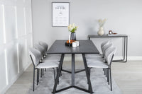 Spisestol Vault & Marina 2-pakk + rektangulært spisebord 180 x 90 – grå og svart