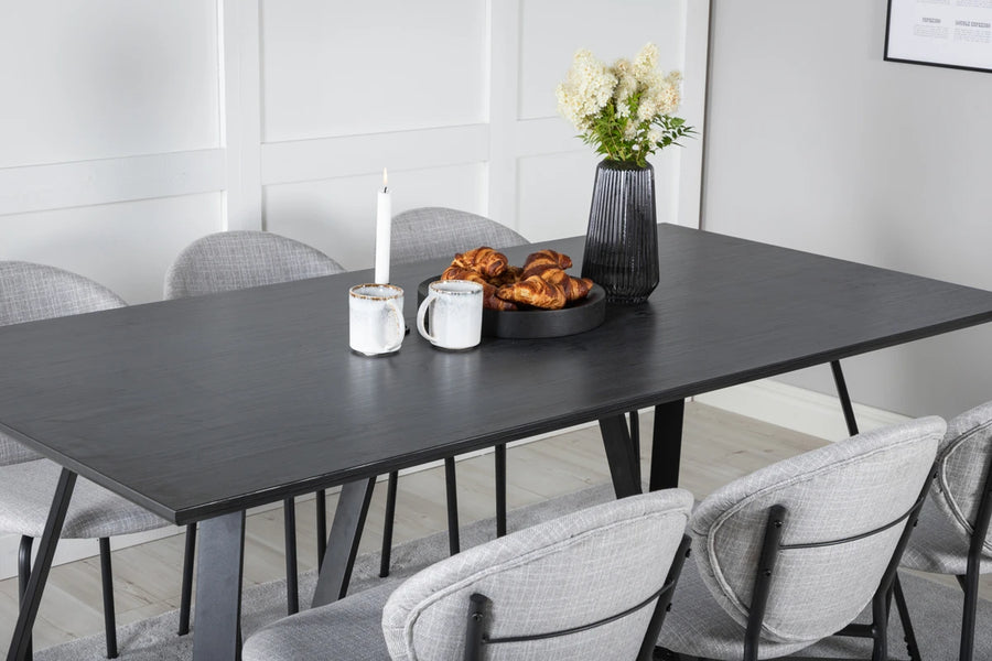 Spisestol Vault & Marina 2-pakk + rektangulært spisebord 180 x 90 – grå og svart