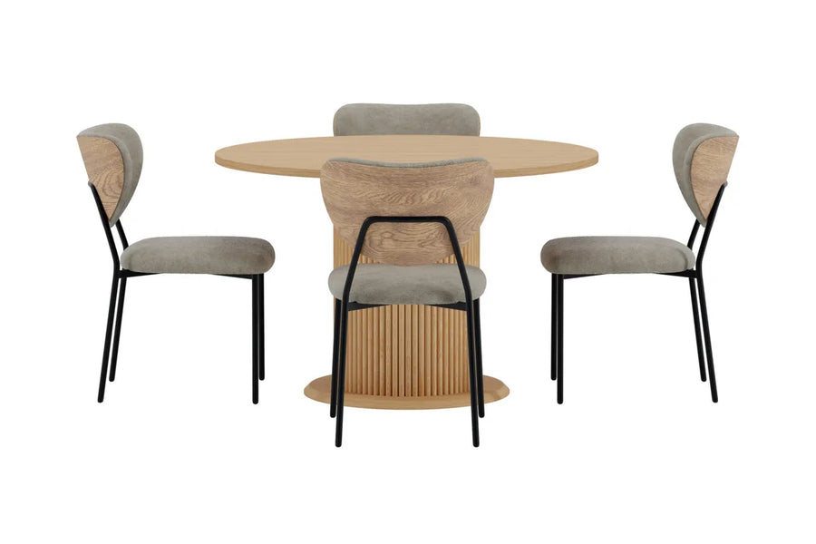 Spisegruppe Reko & Butterfly Ø120 med 2-pakk spisestoler – natur og beige