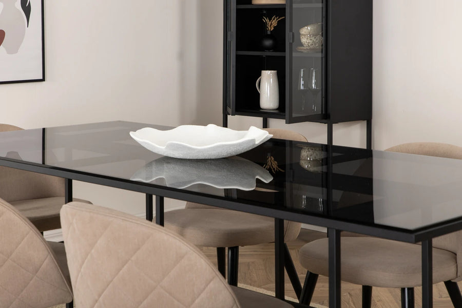 Spisegruppe rektangulær 200 x 90 + spisestol 2-pakk – svart og beige