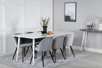 Spisegruppe Polar & Velvet rektangulær 180 x 90 med 2-pakk spisestoler – hvit og grå