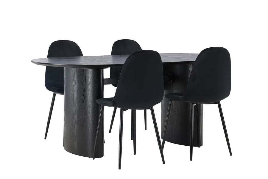 Spisestol Polar & Isolde 2-pakk + Spisebord ovalt 180 x 90 – svart