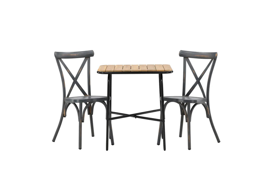 Kafébord Holmbeck & Tablas 70 x 55 + spisestol 2-pakk – natur og mørk grå