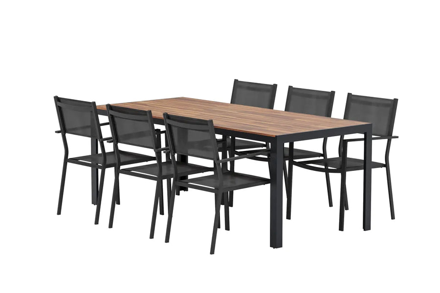 Spisestol Copacabana & Bois 2-pakk + Rektangulært spisebord 205 x 90 – svart og natur