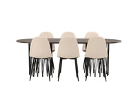 Spisestol 2-pakk + Spisebord ovalt 220 x 100 – beige og mokka