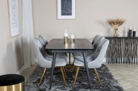 Spisebord Gold & Velvet Deluxe rektangulært 180 x 85 + spisestol 2-pakk – svart og grå