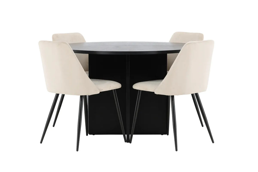 Spisestol Night & Strada 2-pakk + rektangulært spisebord ⌀120 – beige og svart