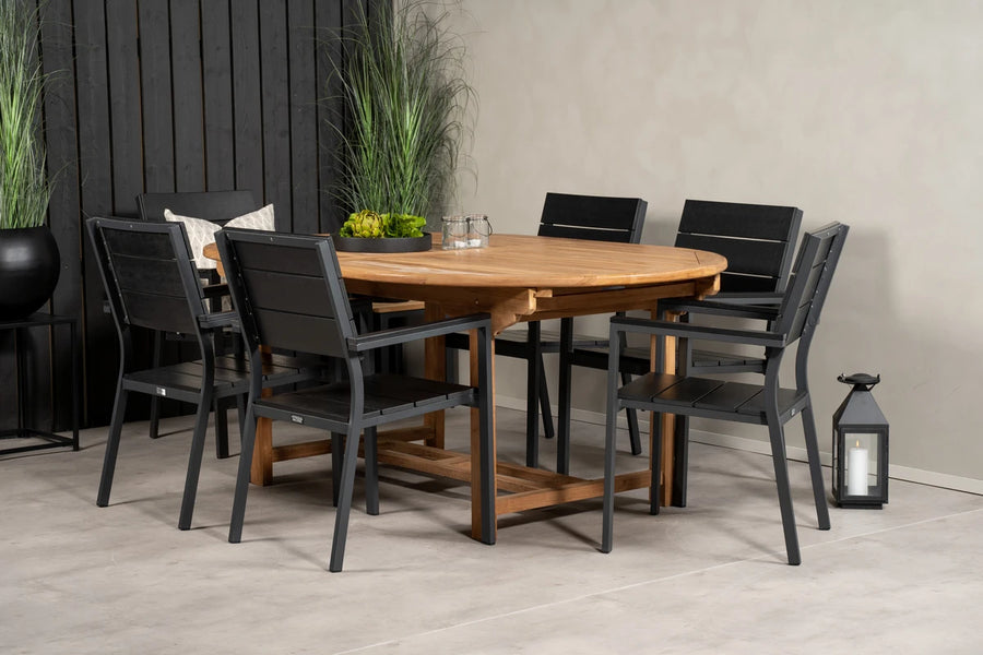 Spisestol Kenya 2-pakk – svart + Spisebord ovalt 180 x 120 – natur