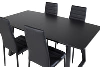 Spisestol Slim & Inca 2-pakk + Spisebord rektangulært 160 x 85 – svart