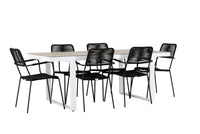Spisestol Lindos & Merlo 2-pakk – svart + rektangulært spisebord 200 x 90 – hvit