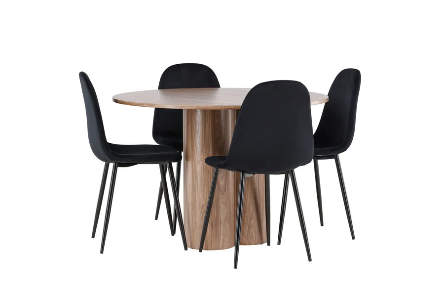Spisegruppe rund ⌀110 + Polar & Olivia 2-pakk – svart og brun