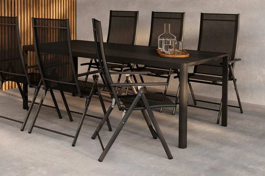 Spisegruppe Giardini & Levanzo 200 x 90 + 2-pakk spisestoler – svart