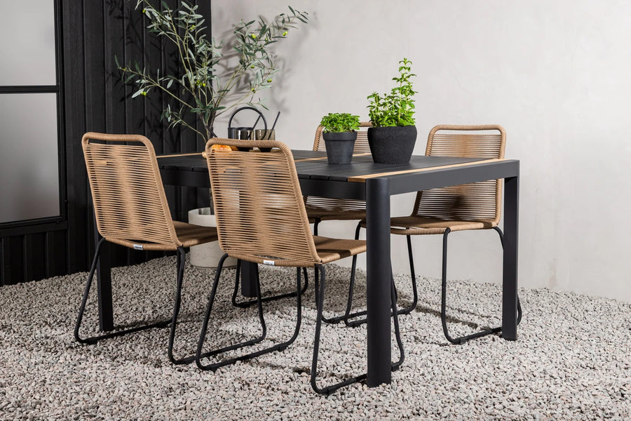 Spisegruppe Togo & Lindos rektangulært 150 x 90 med 2-pakk spisestoler – svart og brun