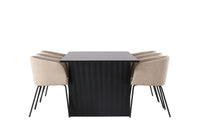 Spisegruppe Berit & Vail spisestol + rektangulært spisebord 200 × 100 – beige og svart