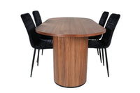 Spisegruppe oval 200 x 90 + spisestol 2-pakk – valnøtt og svart