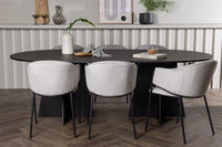 Spisegruppe Bootcut & Evelina oval 230 x 115 + 2-pakk spisestoler – svart og grå