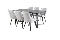 Spisegruppe Marina & Velvet Deluxe rektangulær 180 x 90 + spisestol 2-pakk – svart og grå