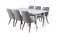 Spisebord Polar & Velvet Deluxe 180 x 90 + spisestol 2-pakk – hvit og lys grå