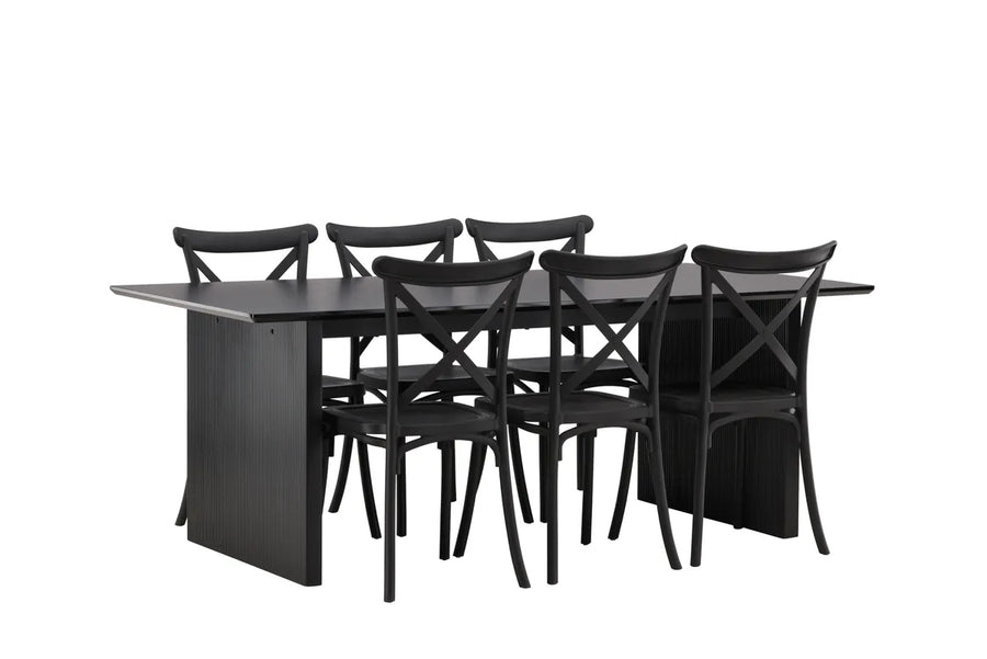 Spisestol 2-pakk + Rektangulært spisebord 200 × 100 – svart