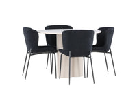 Spisestol Modesto & Olivia 2-pakk + Spisebord rundt ⌀110 – svart og beige