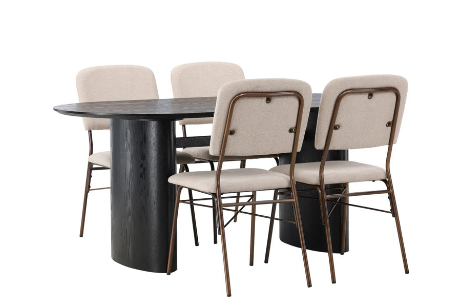 Spisestol Seda & Isolde 2-pakk – beige + Spisebord ovalt 180 x 90 – svart