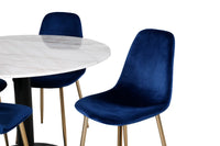 Spisebord Estelle & Polar rundt ⌀106 + 2-pakk spisestoler – hvit og blå