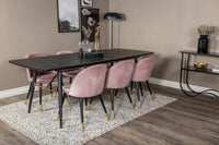 Spisegruppe Gold & Velvet 180 x 85 + spisestol 2-pakk – svart og støvet rosa