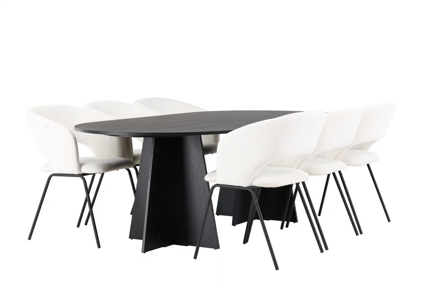 Spisegruppe Bootcut & Day oval 230 x 115 med 2-pakk spisestoler – svart og offwhite