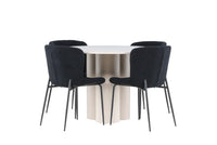 Spisestol Modesto & Olivia 2-pakk + Spisebord rundt ⌀110 – svart og beige
