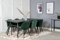 Spisegruppe Sleek & Velvet rektangulært 195 x 95 + 2-pakk spisestoler – svart og grønn