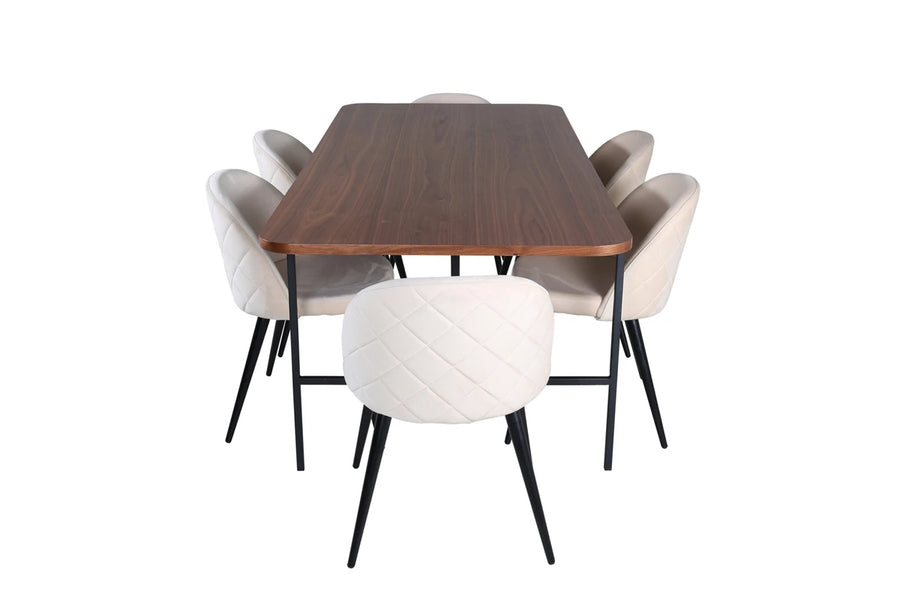 Spisegruppe Uno & Velvet rektangulært 200 x 90 + spisestol 2-pakk – natur og beige