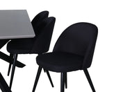 Spisestol Velvet & Piazza 2-pakk + rektangulært spisebord 180 x 90 – svart