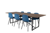 Spisestol Arctic & Padang 2-pakk – blå + rektangulært spisebord 250 x 100 – natur