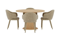 Spisestol Evelin & Reko 2-pakk – beige + Spisebord rundt Ø120 – natur