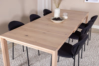 Spisebord 170 x 95 + 2-pakk spisestoler – hvitvasket og svart
