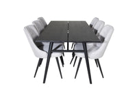 Spisegruppe Sleek & Velvet Deluxe 195 x 95 + 2-pakk – svart og grå