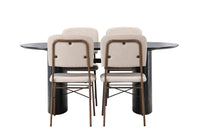Spisestol Seda & Isolde 2-pakk – beige + Spisebord ovalt 180 x 90 – svart