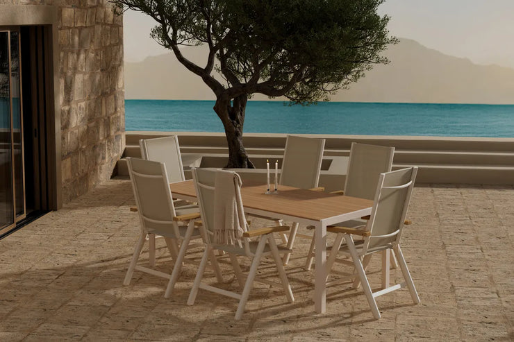 Spisegruppe Break & Panama 205 x 90 + 2-pakk posisjonsstol – beige