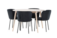 Spisestol Edina & Flora 2-pakk svart + Rundt spisebord ⌀120 – hvitvasket