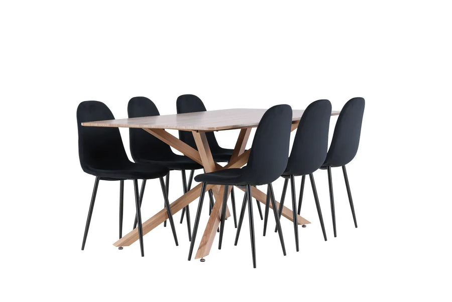 Spisestol Polar & Piazza 2-pakk + Rektangulært spisebord 180 x 90 – svart og mocca