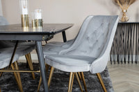 Spisebord Gold & Velvet Deluxe rektangulært 180 x 85 + spisestol 2-pakk – svart og grå