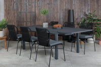 Spisegruppe Julian & Marbella 4-pakk + rektangulært spisebord 160 x 100 – svart