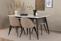 Spisegruppe Jimmy & Velvet rektangulær 150 x 90 + 2-pakk spisestol – hvit og beige