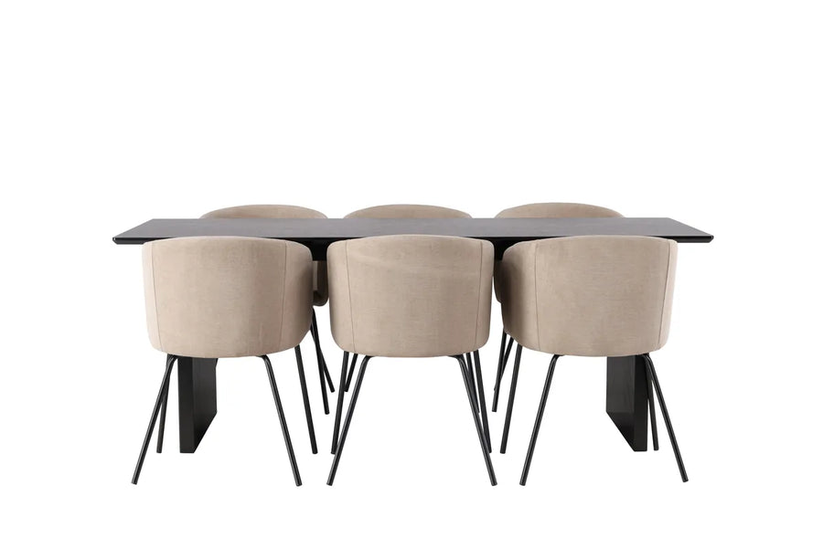 Spisegruppe Berit & Vail spisestol + rektangulært spisebord 200 × 100 – beige og svart