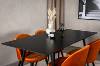 Spisegruppe 120 x 80 + 2-pakk spisestoler – svart og rustoransje