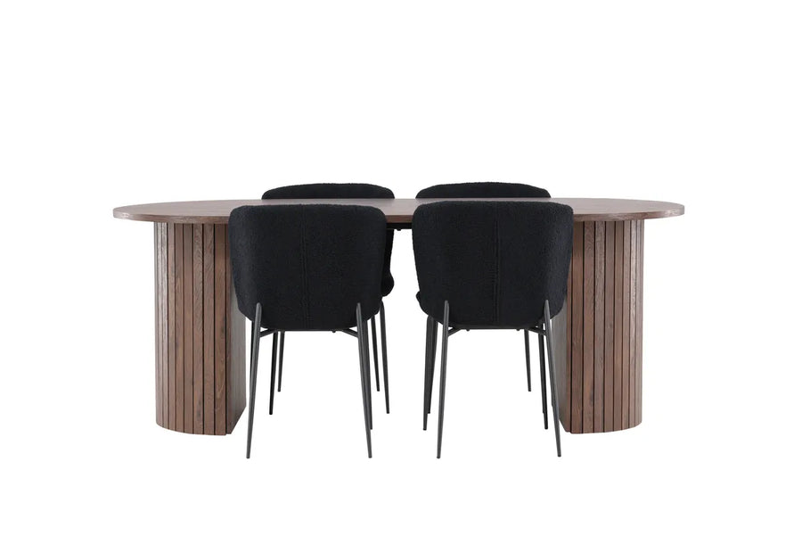 Spisegruppe Härön & Modesto oval 200 x 90 + spisestoler 2-pakk – mokka og svart