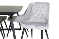 Spisegruppe Inca & Velvet Deluxe rektangulær 160 x 85 + 2-pakk spisestoler – svart og lys grå
