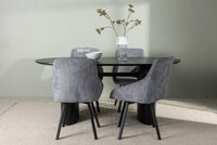 Spisestol Rosie & Isolde 2-pakk + Ovalt spisebord 180 x 90 – grå og svart