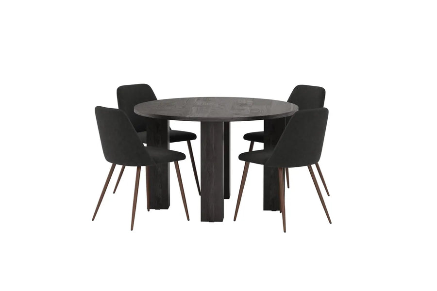 Spisestol Night & Juno 2-pakk + Rundt spisebord ⌀120 – svart